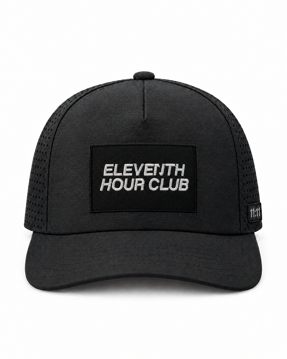 Trucker Cap mit ELEVENTH HOUR CLUB Patch, Vorderseite #Performance Trucker Cap